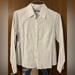 Columbia White Long-Sleeve Button-Up Shirt women’s small floral pattern
